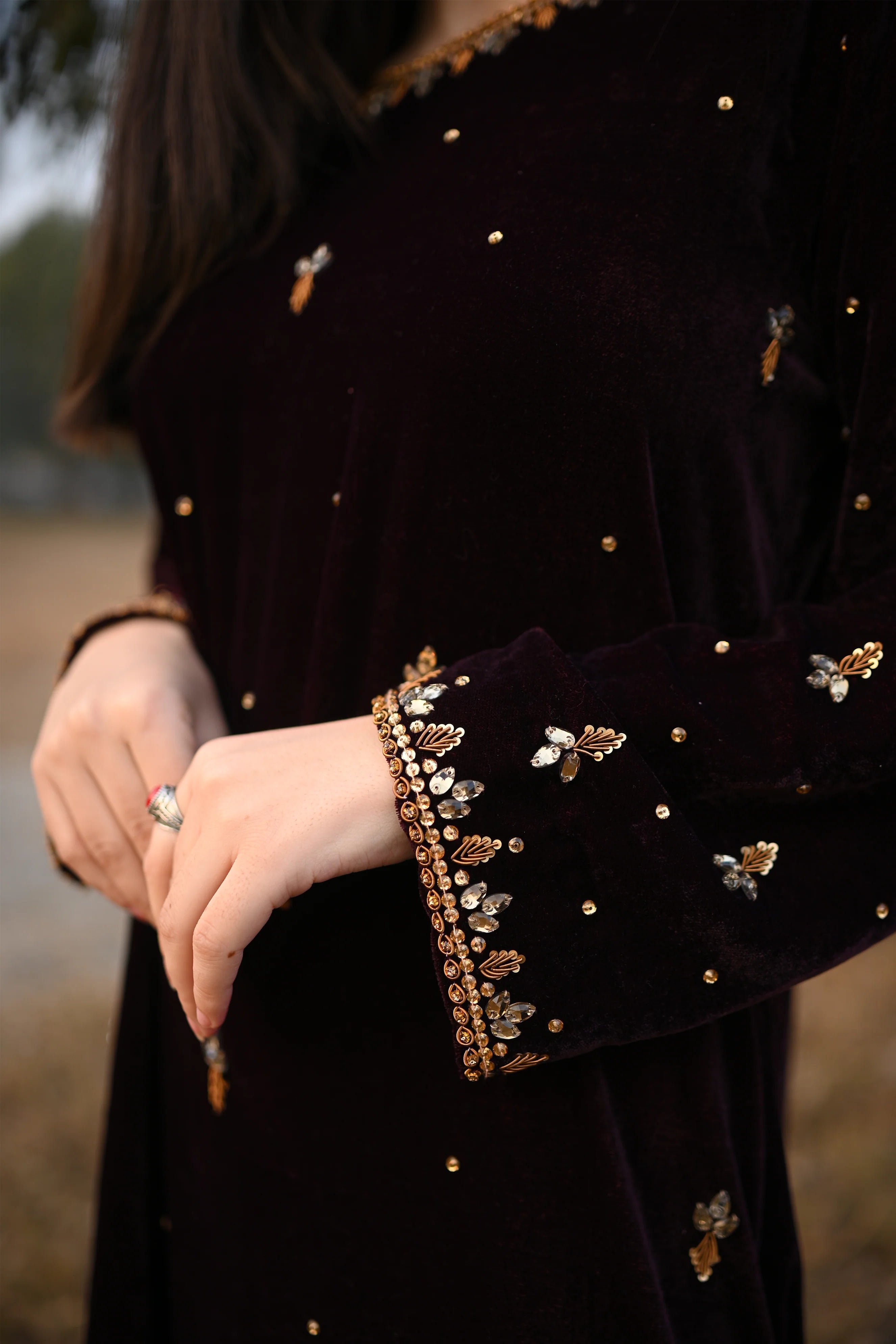 Long Velvet Maxi with Kora Dabka Handwork